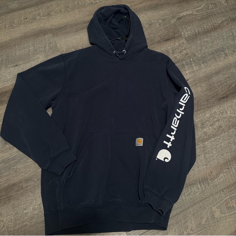 Carhartt Men's Dark Blue Hoodie with Logo - Picture 2 of 4